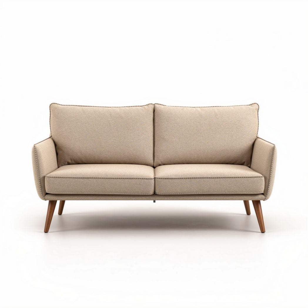 Divano in tessuto beige con piedini in legno 180 x 80 x 75cm