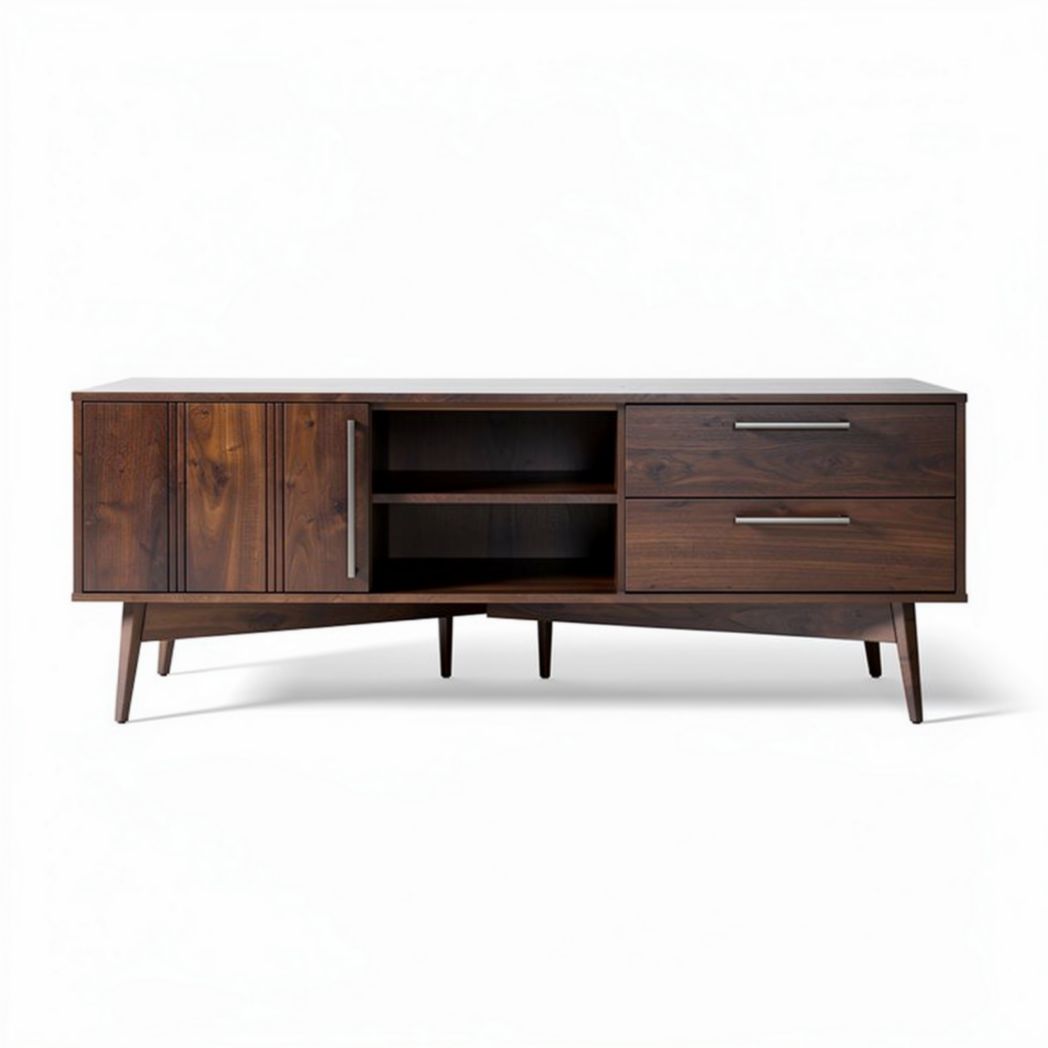 Mobile porta TV in legno massello di noce 150 x 40 x 50cm con ante e cassetti
