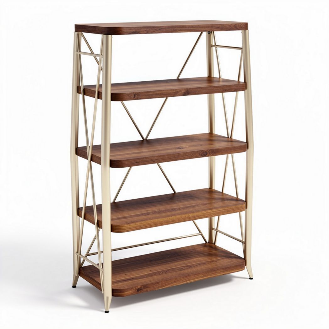 Scaffale in legno marrone con struttura in metallo dorato 90 x 40 x 150cm