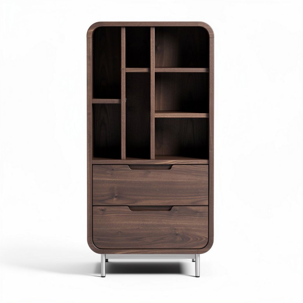 Mobiletto in legno scuro con ripiani e cassetti 80 x 40 x 160cm
