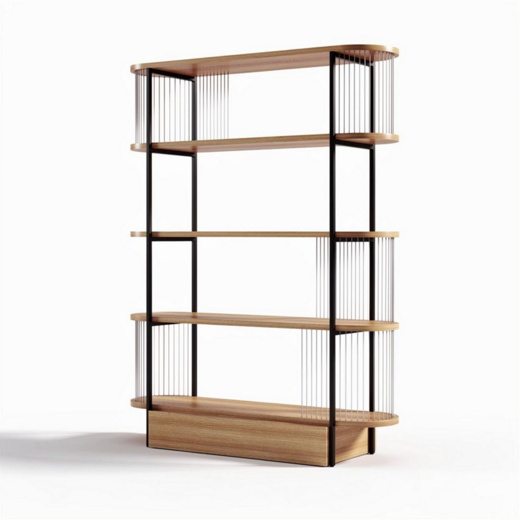 Scaffale in legno e metallo con dimensioni 150 x 80 x 200cm per soggiorno