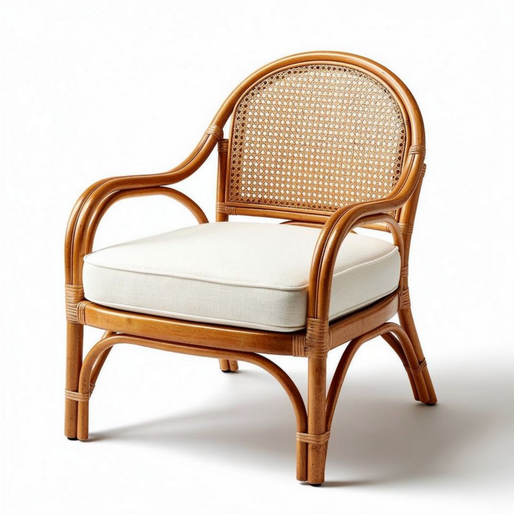 Poltrona in rattan con cuscino sfoderabile bianco 80 x 70 x 80cm