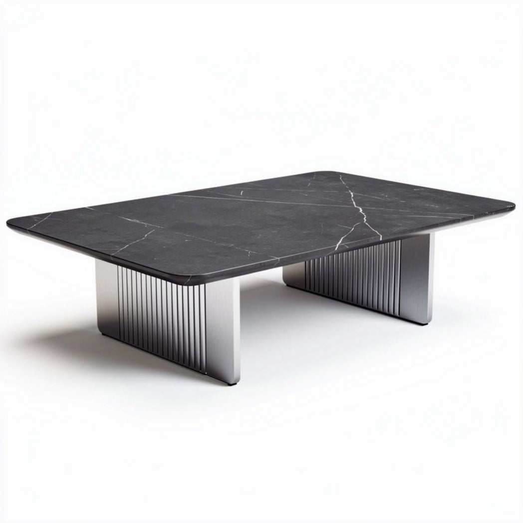 tavolino da caffè in marmo nero dimensioni 120 x 80 x 40cm con base in alluminio