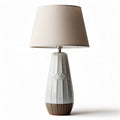 Lampada da tavolo in ceramica bianca e marrone con paralume in tessuto 30 x 30 x 55cm